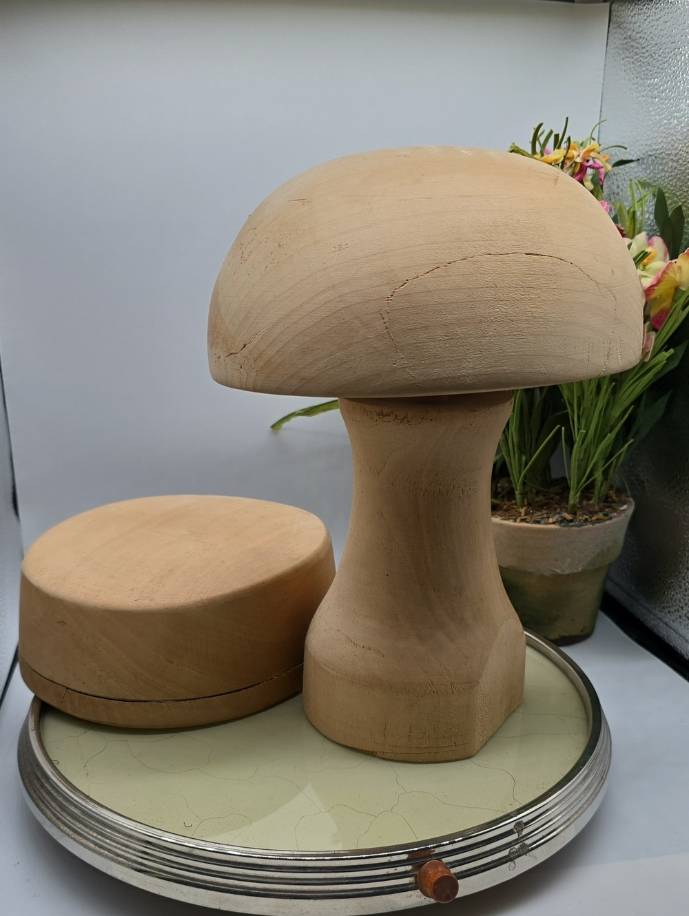 Natural Wood Mushroom Hat Block - Cream Hat Form Milinary Forms